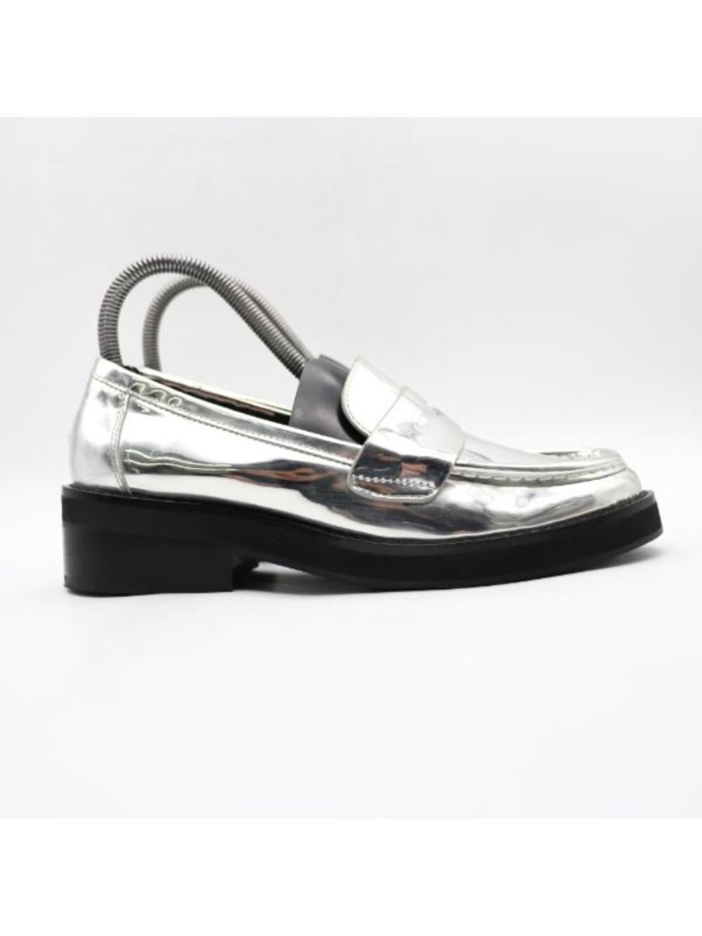 Anthropologie Bibi Lou Jaya Loafers Women's Size EU 37 Silver Slip On Shoes